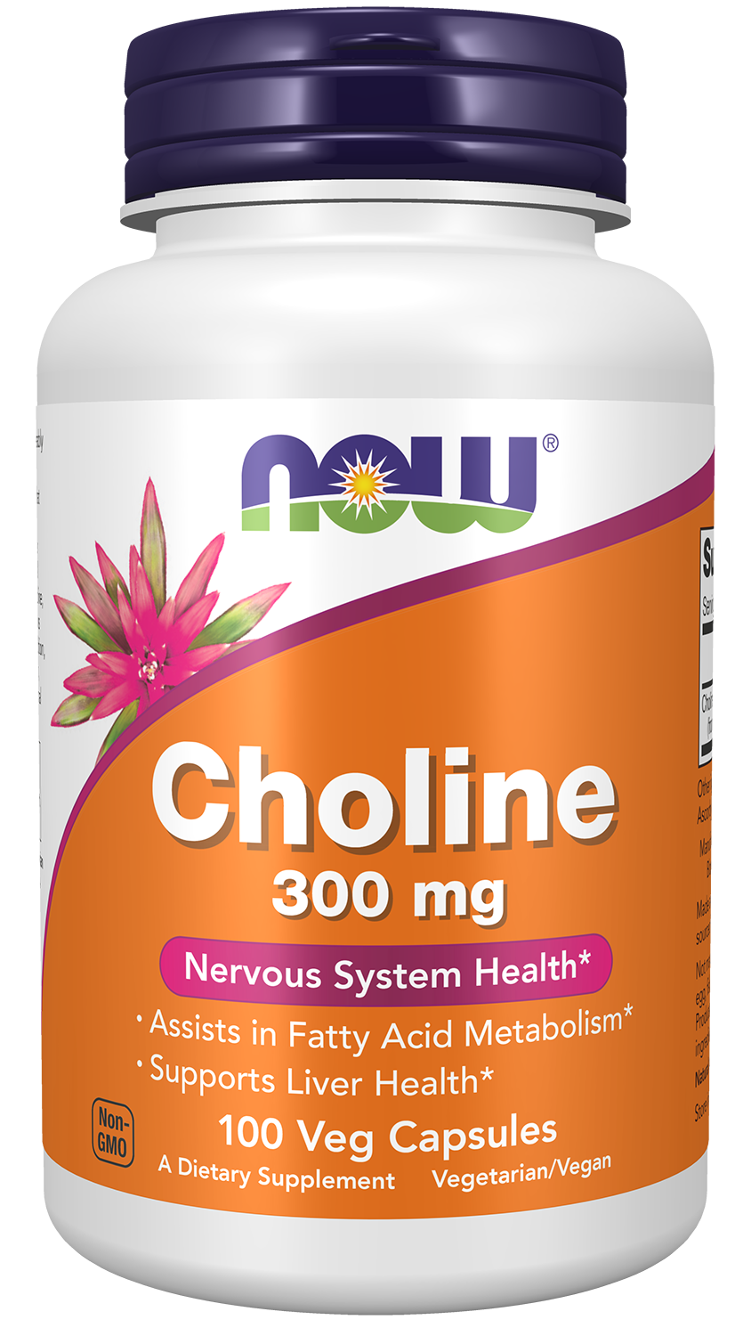 NOW Supplements Choline 300 mg, 100 Veg Capsules - Supports Nervous System and Liver Health*, Vegan — product image