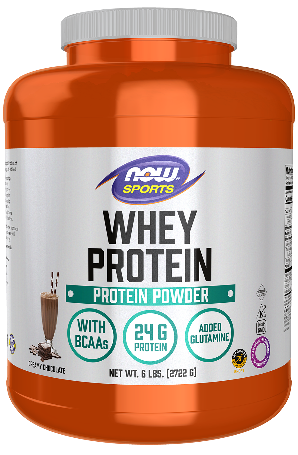 NOW Sports, Whey Protein 24 g With BCAAs, Creamy Chocolate Flavor, 6 lbs — product image