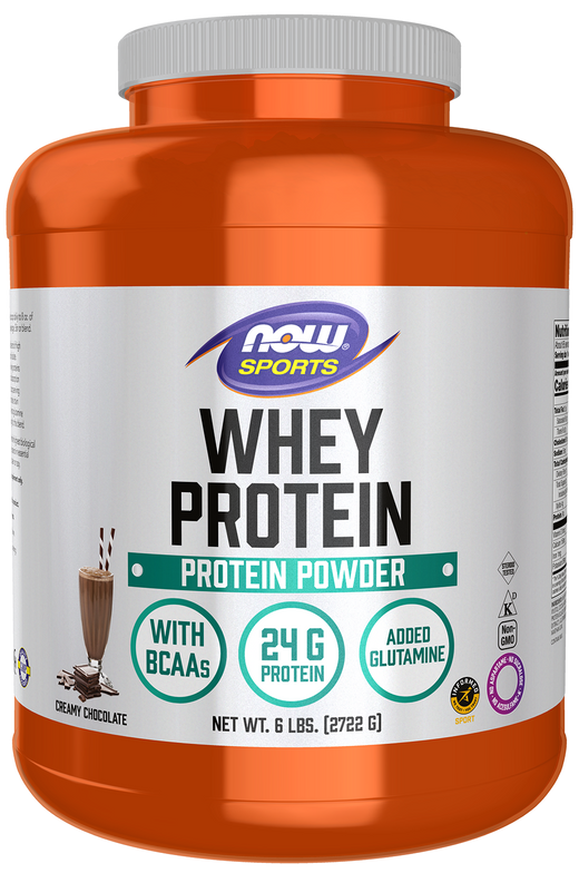 NOW Sports, Whey Protein 24 g With BCAAs, Creamy Chocolate Flavor, 6 lbs