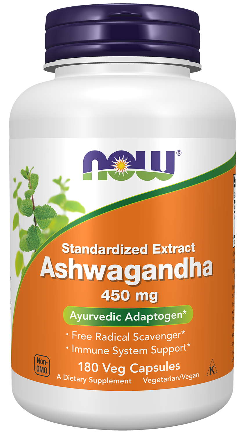 NOW Supplements, Ashwagandha 450 mg (Standardized Extract), 180 Veg Caps — product image