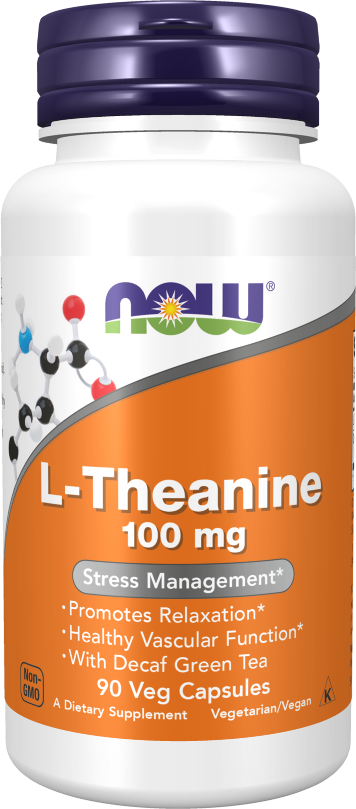 NOW Supplements, L-Theanine 100 mg with Decaf Green Tea, 90 Veg Caps — product image