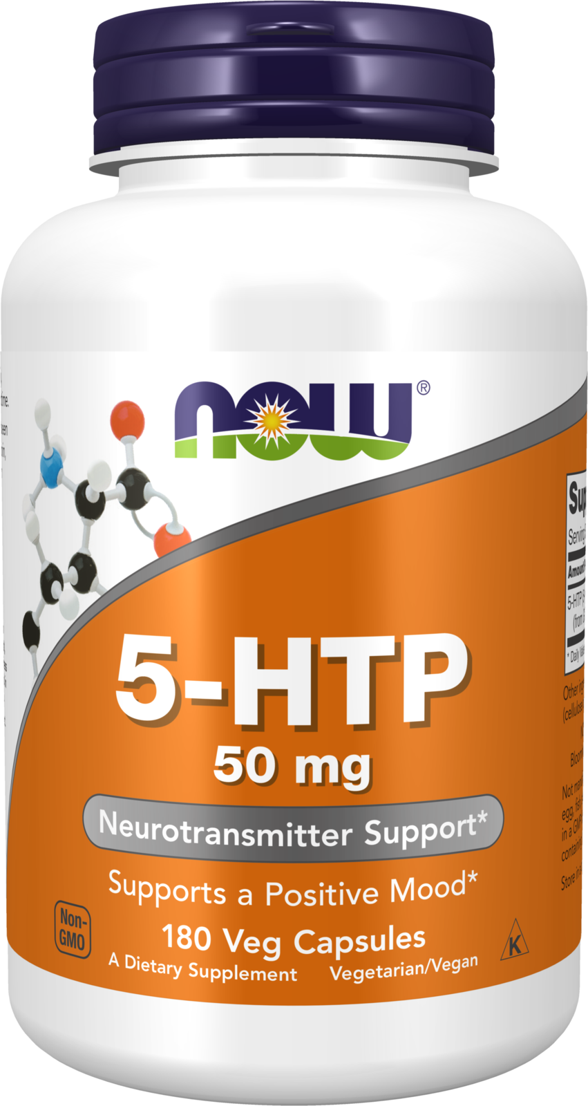 NOW Supplements, 5-HTP (5-hydroxytryptophan) 50 mg, 180 Veg Caps — product image