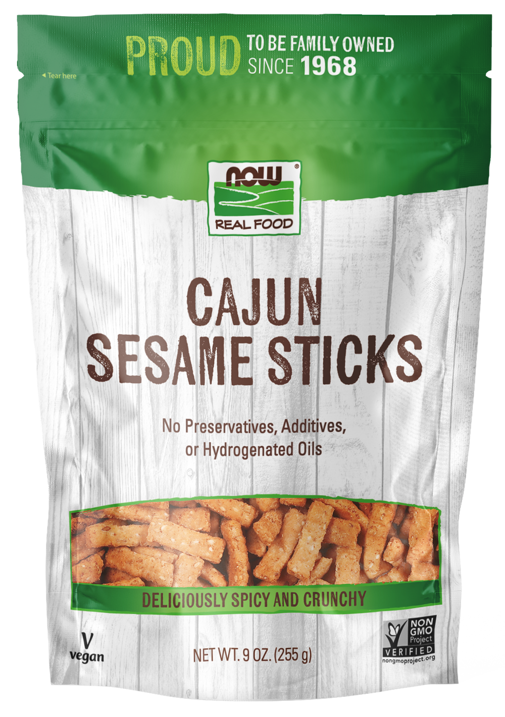 NOW Foods, Cajun Sesame Sticks, Delicious Crunchy, Spicy Cajun Flavor, 9 oz — product image
