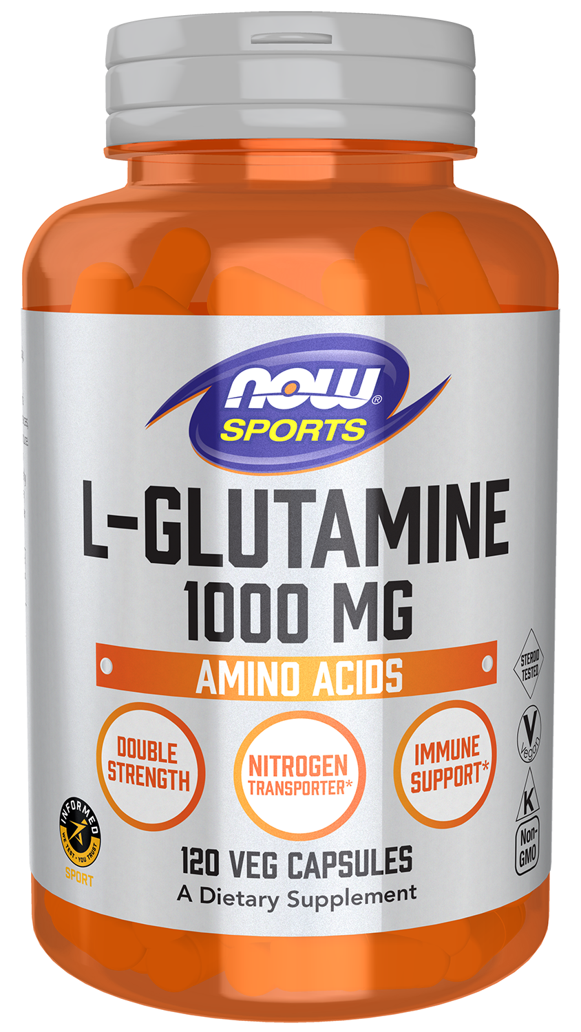 NOW Sports, L-Glutamine 1,000 mg, Double Strength, Amino Acid, 120 Veg Caps — product image