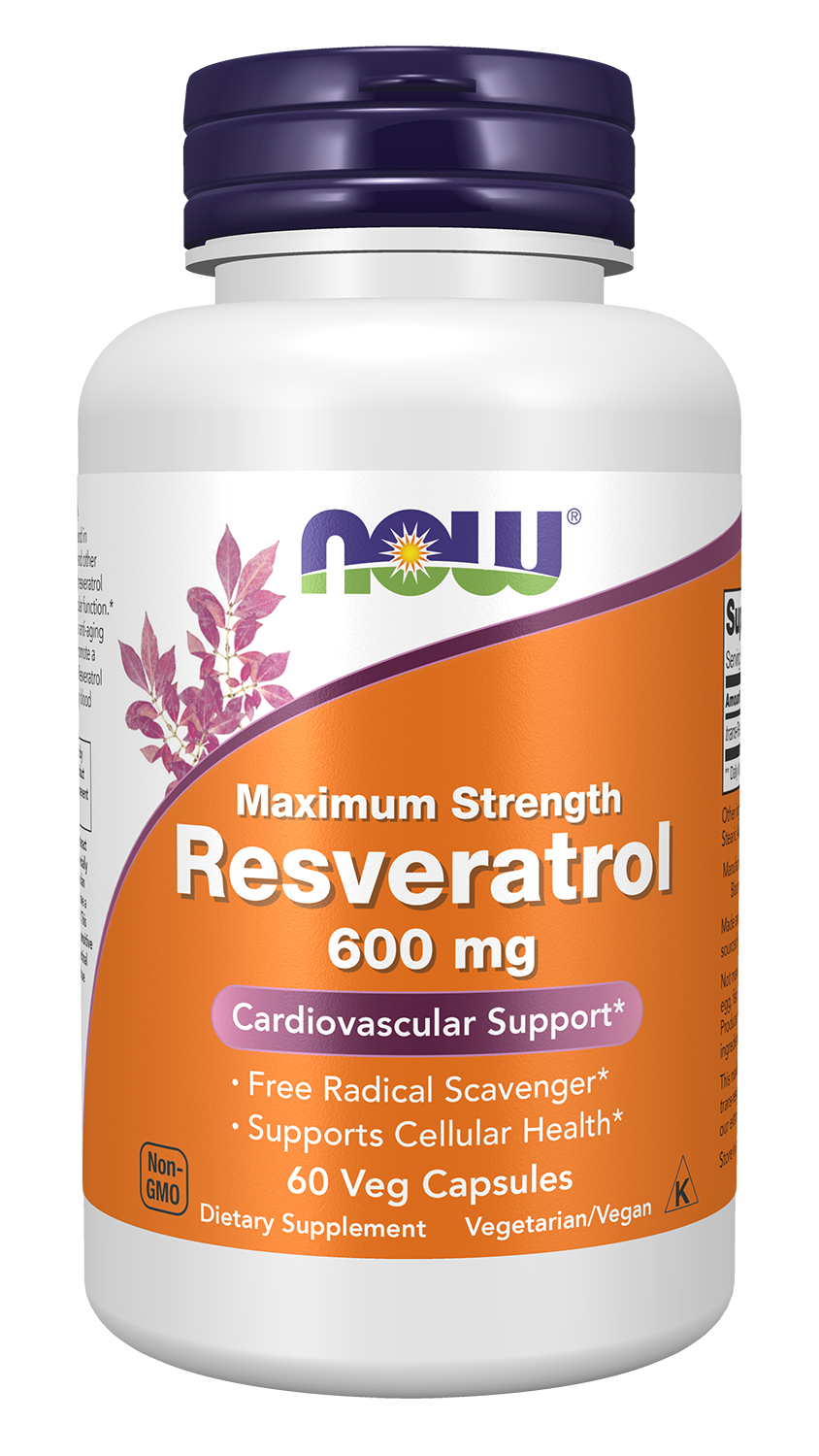 NOW Supplements, Maximum Strength Resveratrol 600 mg, 60 Veg Capsules — product image