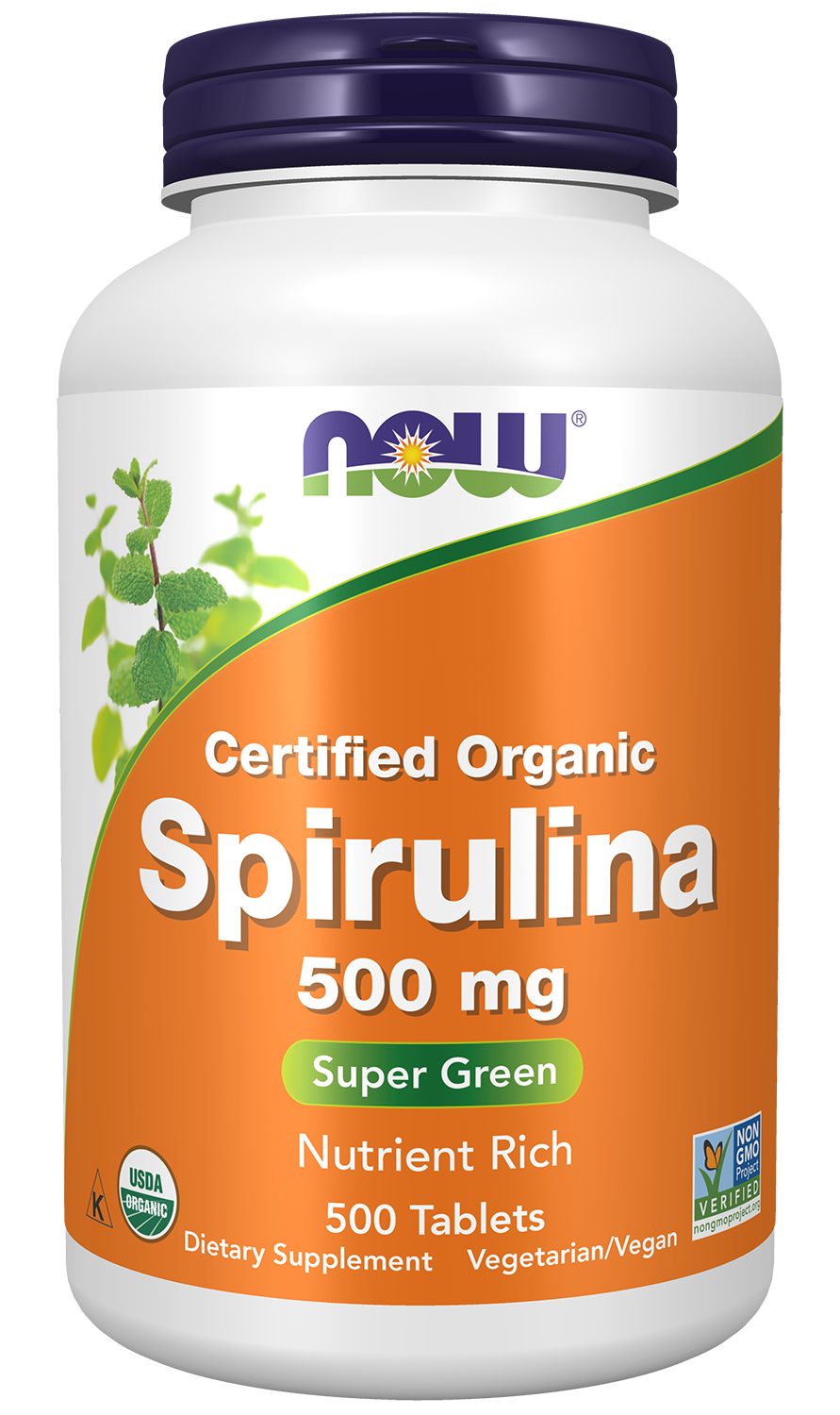 NOW Supplements, Organic Spirulina 500 mg, 500 Tabs — product image