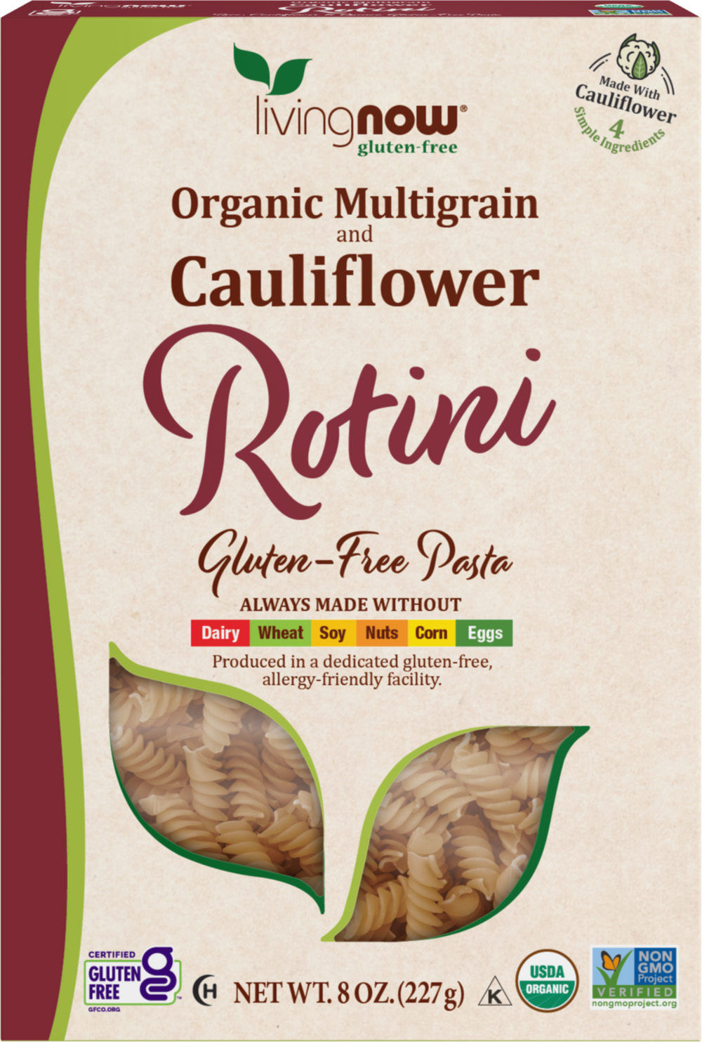NOW Foods, Organic Multigrain and Cauliflower Rotini, Gluten Free, 8 oz — product image