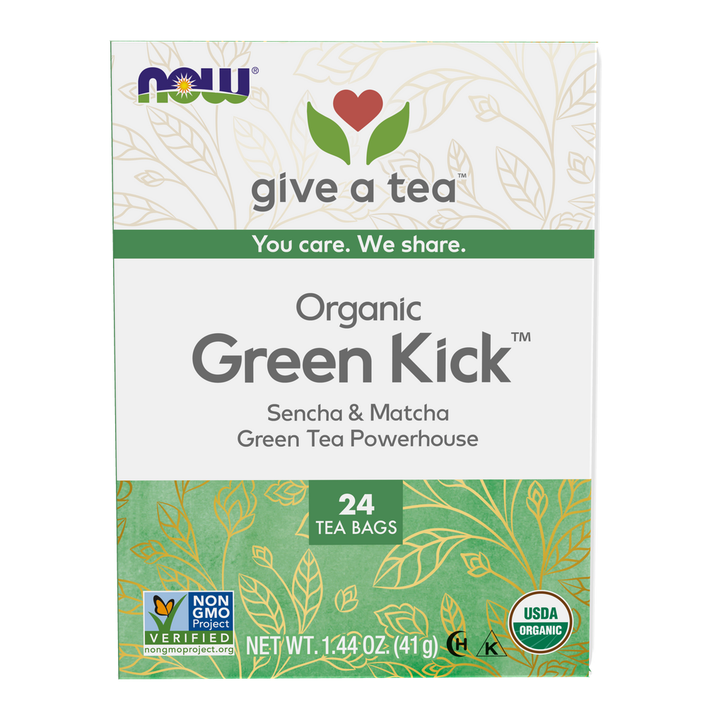 NOW Foods, Give a Tea®  Organic Green Kick Tea 3 tea blend, 24 bags — product image