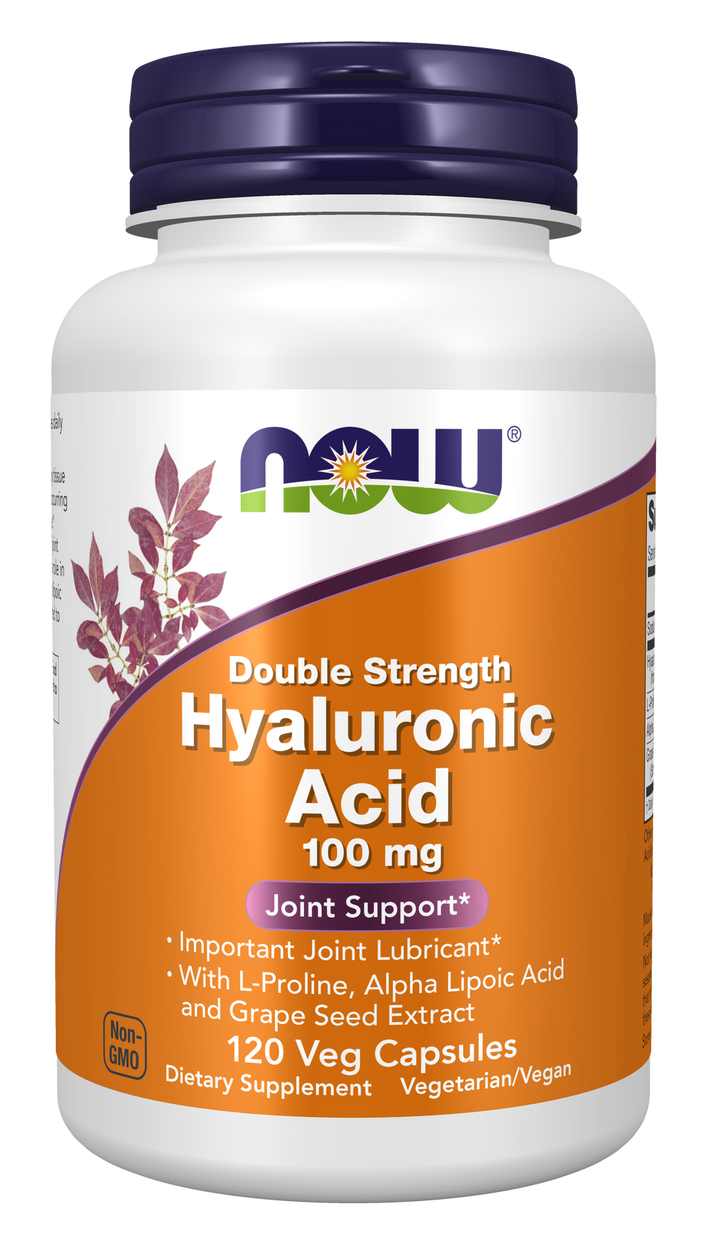NOW Supplements, Hyaluronic Acid 100 mg, Double Strength, 120 Veg Caps — product image
