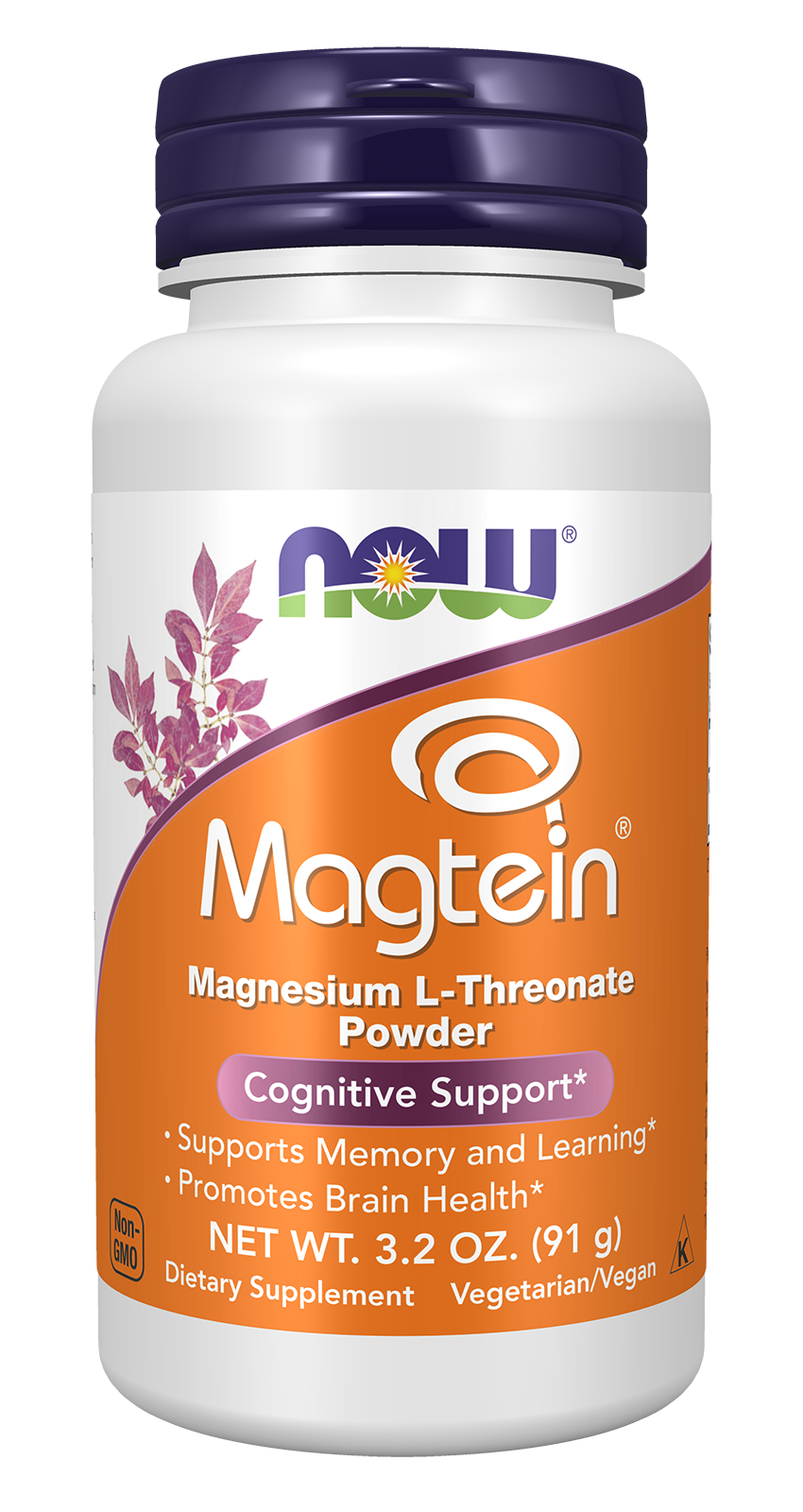 NOW Supplements, Magtein® with patented form of Magnesium, Powder,  3.2 oz — product image