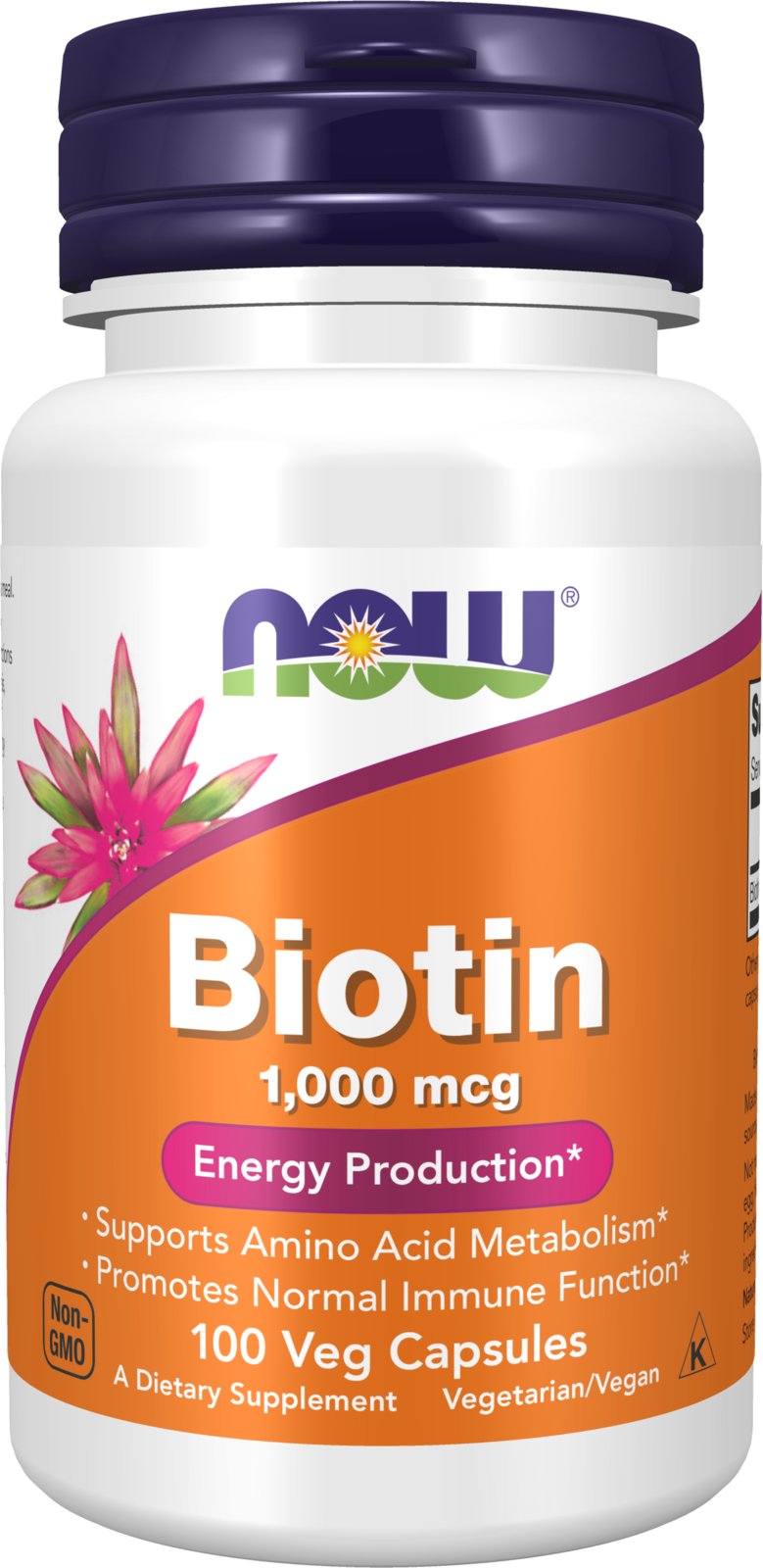 NOW Supplements, Biotin 1,000 mcg, Amino Acid Metabolism*, 100 Veg Caps — product image