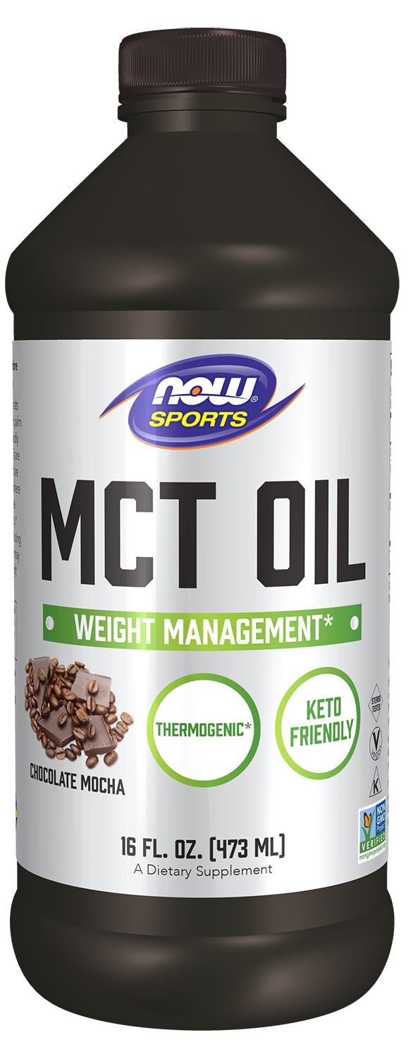 NOW Sports, MCT Oil 14 g, Weight Management*, Chocolate Mocha, 16 fl. oz — product image