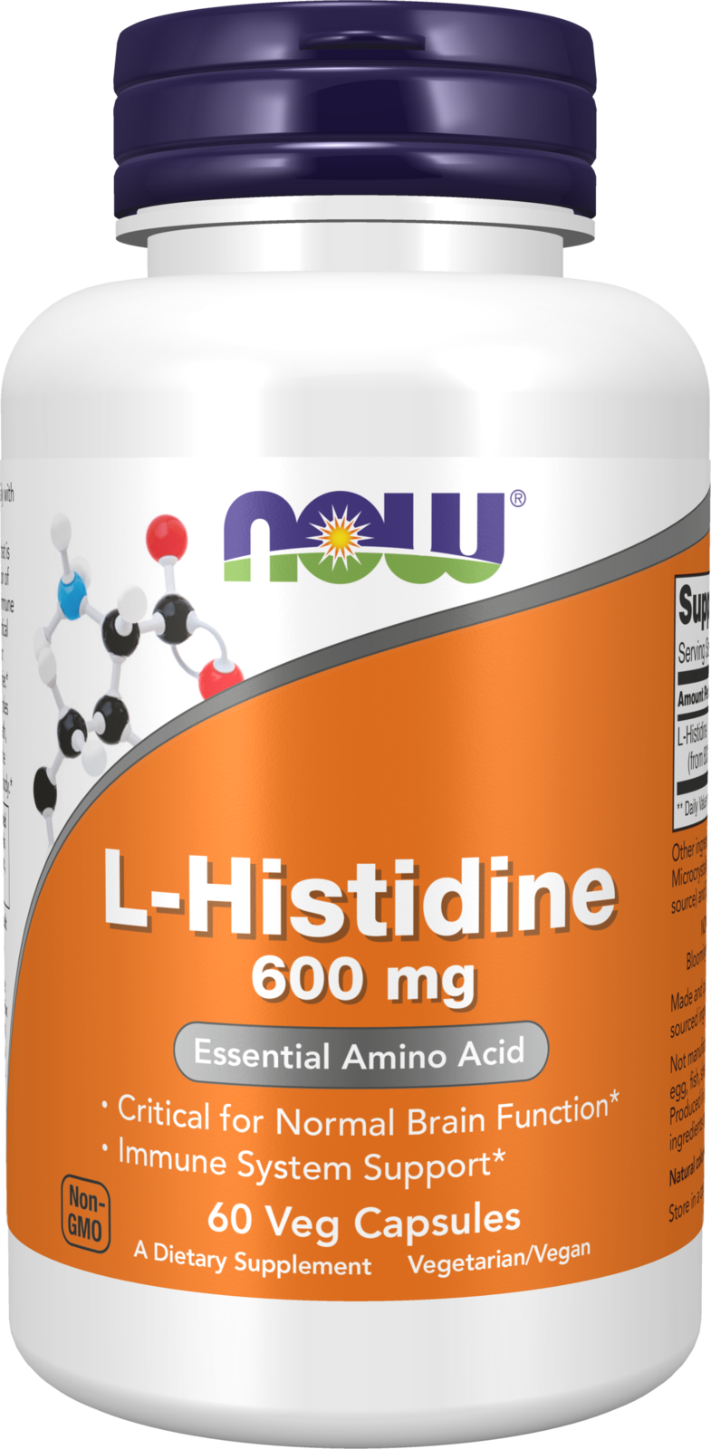 NOW Supplements, L-Histidine 600 mg, Immune System Support*, 60 Veg Caps — product image