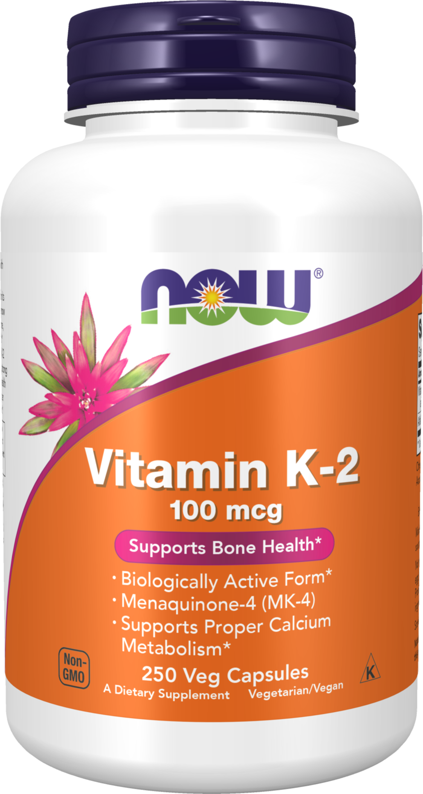 NOW Supplements, Vitamin K-2 100 mcg, Menaquinone-4 (MK-4), 250 Veg Caps — product image