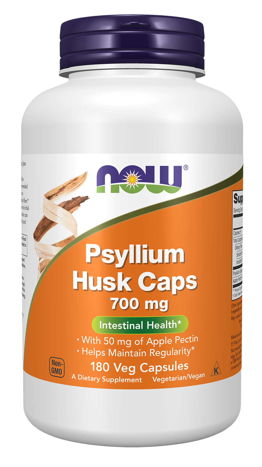 NOW Supplements, Psyllium Husk Caps 700 mg with Apple Pectin, 180 Veg Caps — product image