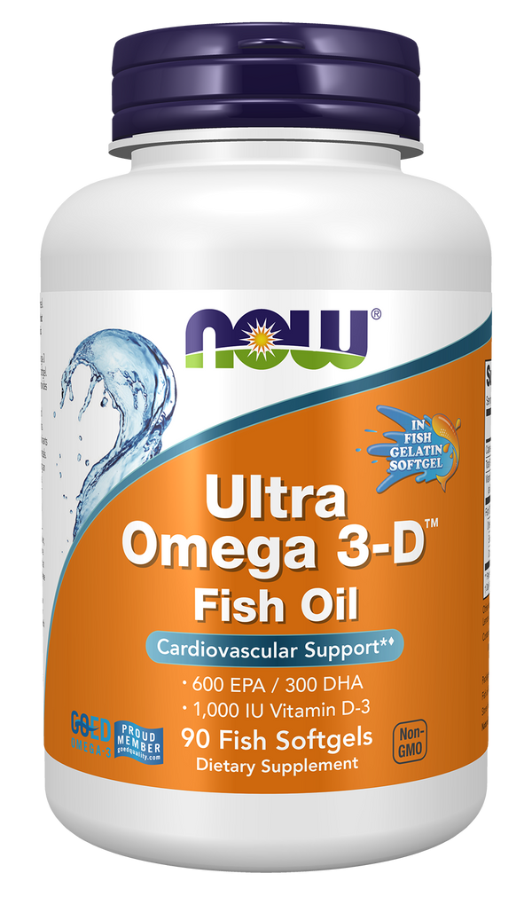 NOW Supplements, Ultra Omega 3-D™, Omega-3 Fish Oil, 90 Softgels — product image