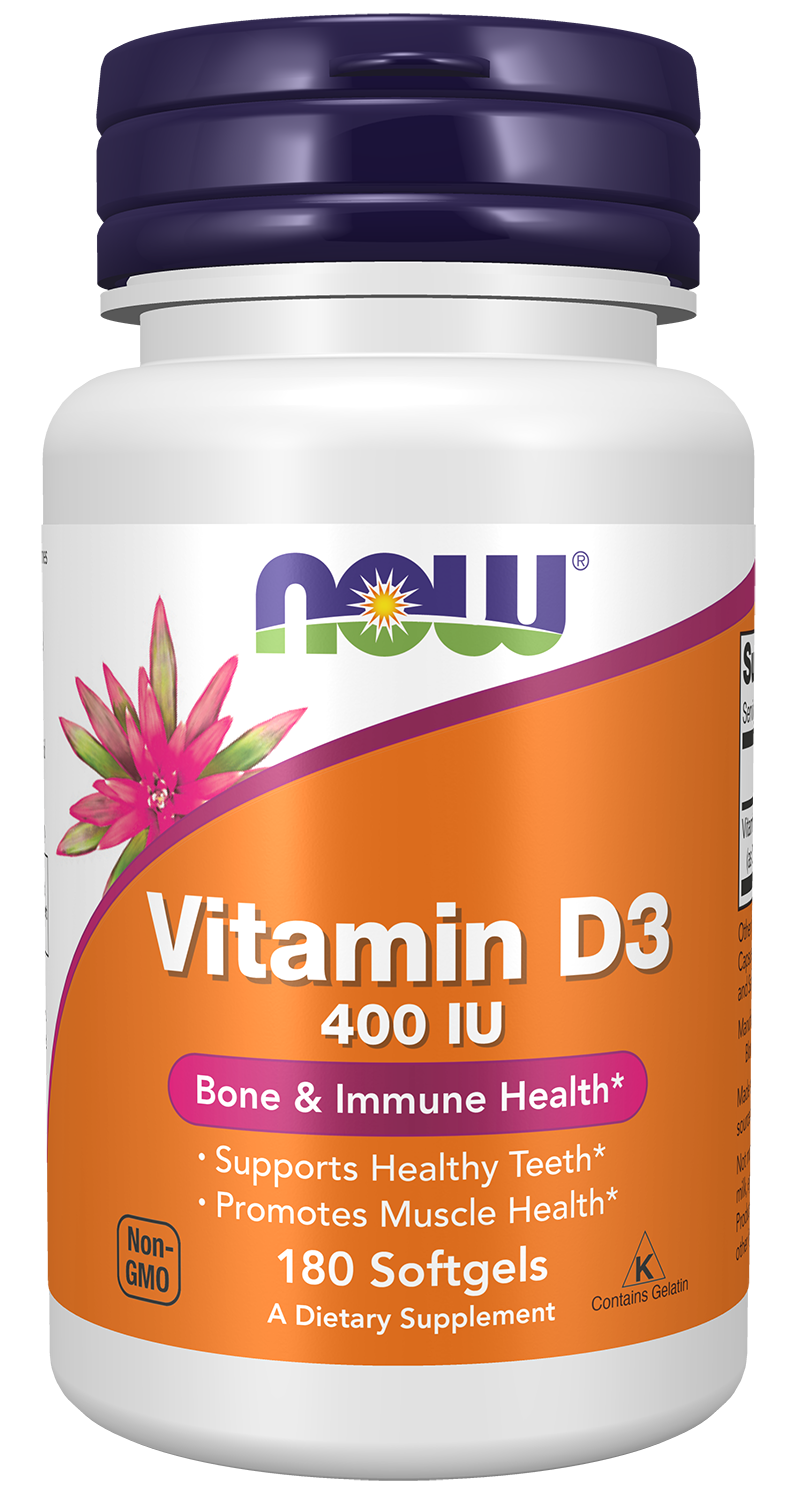NOW Supplements, Vitamin D-3 400 IU, Strong Bones*, 180 Softgels — product image