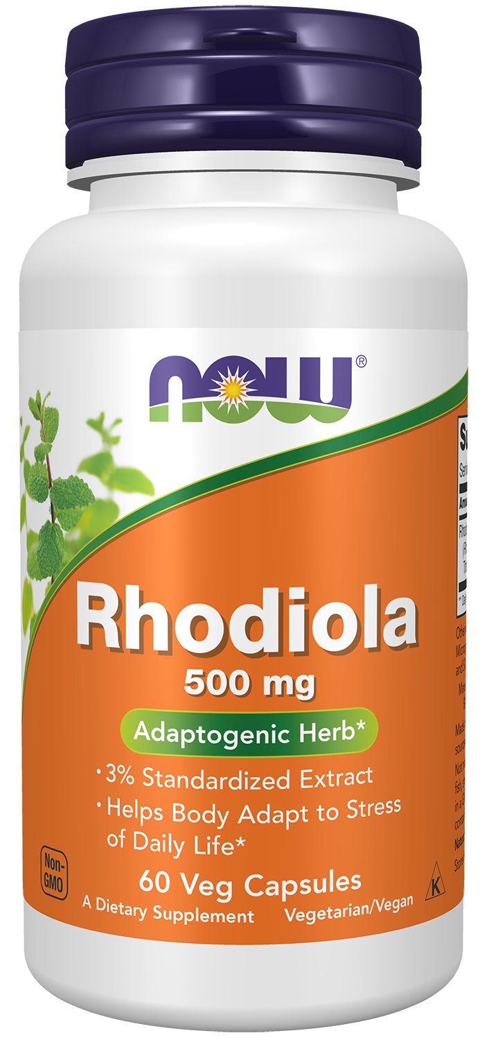 NOW Supplements, Rhodiola 500 mg, Adaptogenic Herb*, 60 Veg Caps — product image