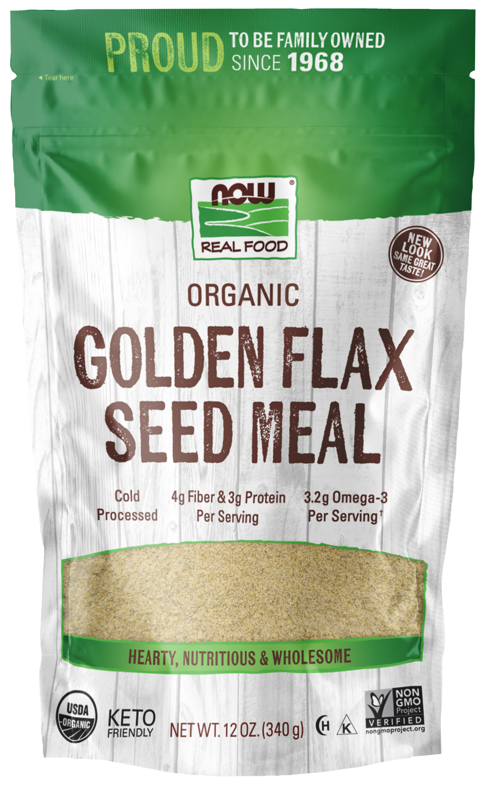 NOW Foods, Organic Golden Flax Seed Meal, Cold-Processed, 12 oz — product image