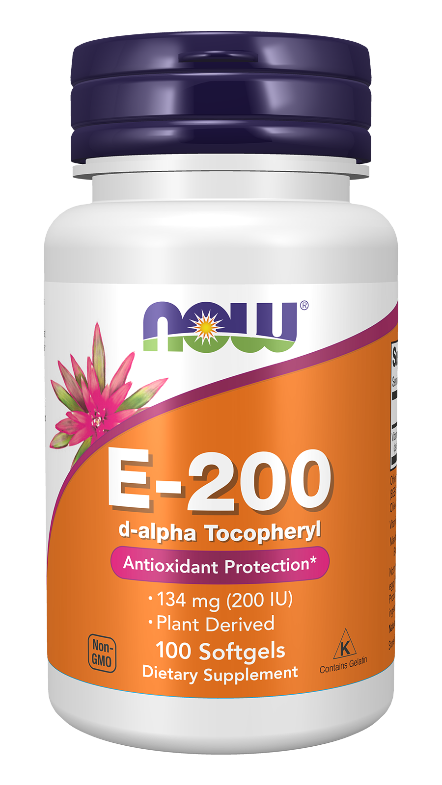 NOW Supplements, Vitamin E-200 IU, D-Alpha Tocopheryl, 100 Softgels — product image