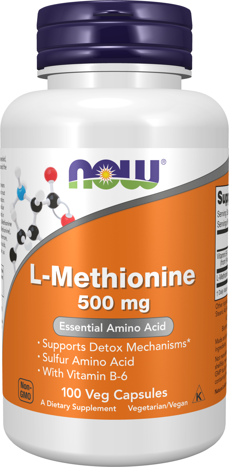 NOW Supplements, L-Methionine 500 mg with Vitamin B-6, 100 Veg Caps — product image