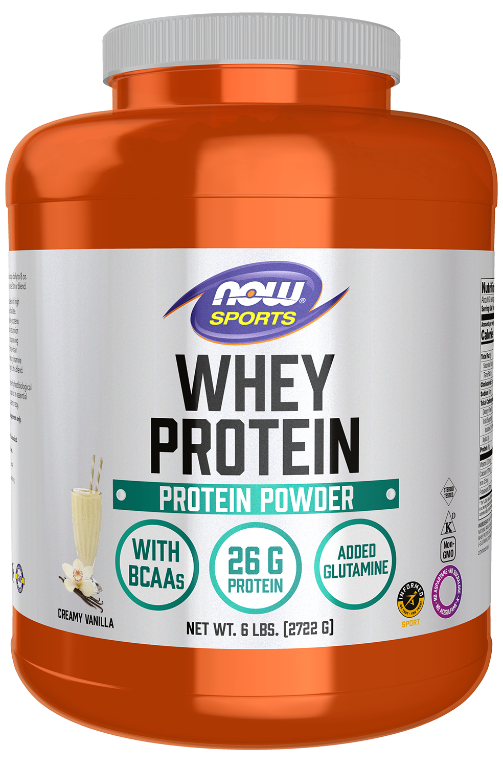 NOW Sports, Whey Protein 26 g With BCAAs, Creamy Vanilla Flavor, 6 lbs — product image
