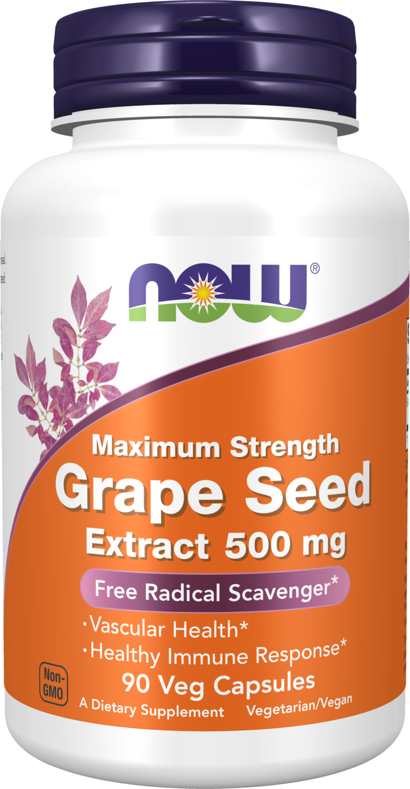 NOW Supplements, Grape Seed Extract, Maximum Strength 500 mg, 90 Veg Caps — product image