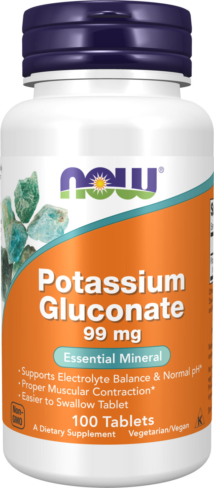 NOW Supplements, Potassium Gluconate 99mg, Easier to Swallow, 100 Tabs — product image