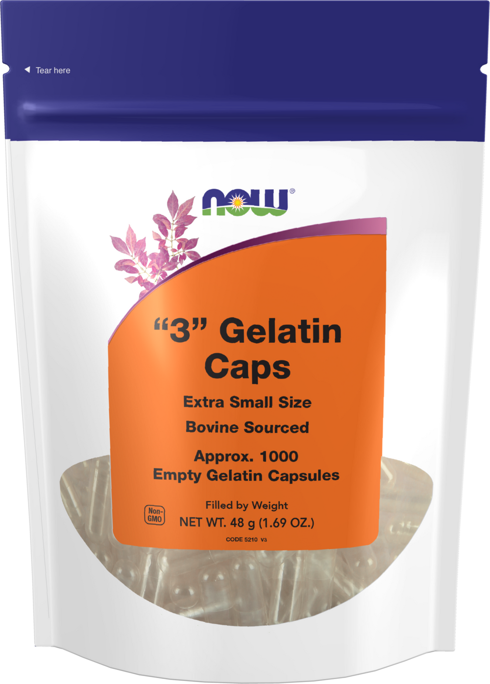 NOW Supplements, Empty Gelatin Caps, #3, Bovine Extra Small, 1,000 Gel Caps — product image