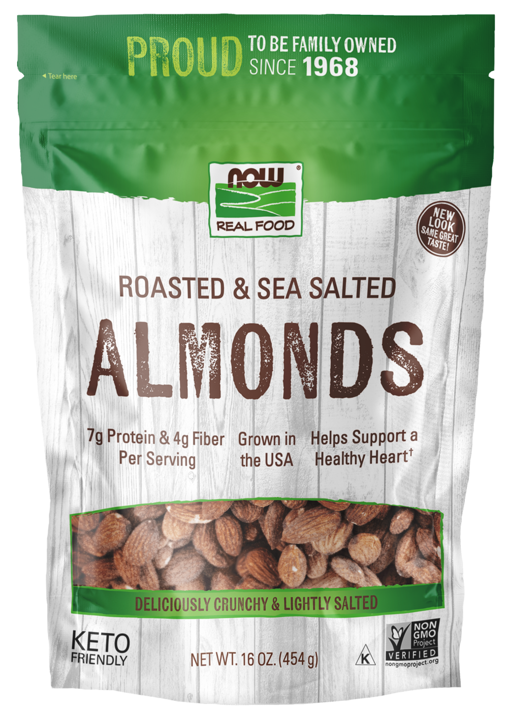 NOW Foods, Almonds, Roasted  Sea Salted, Protein & Fiber, 1 lb — product image