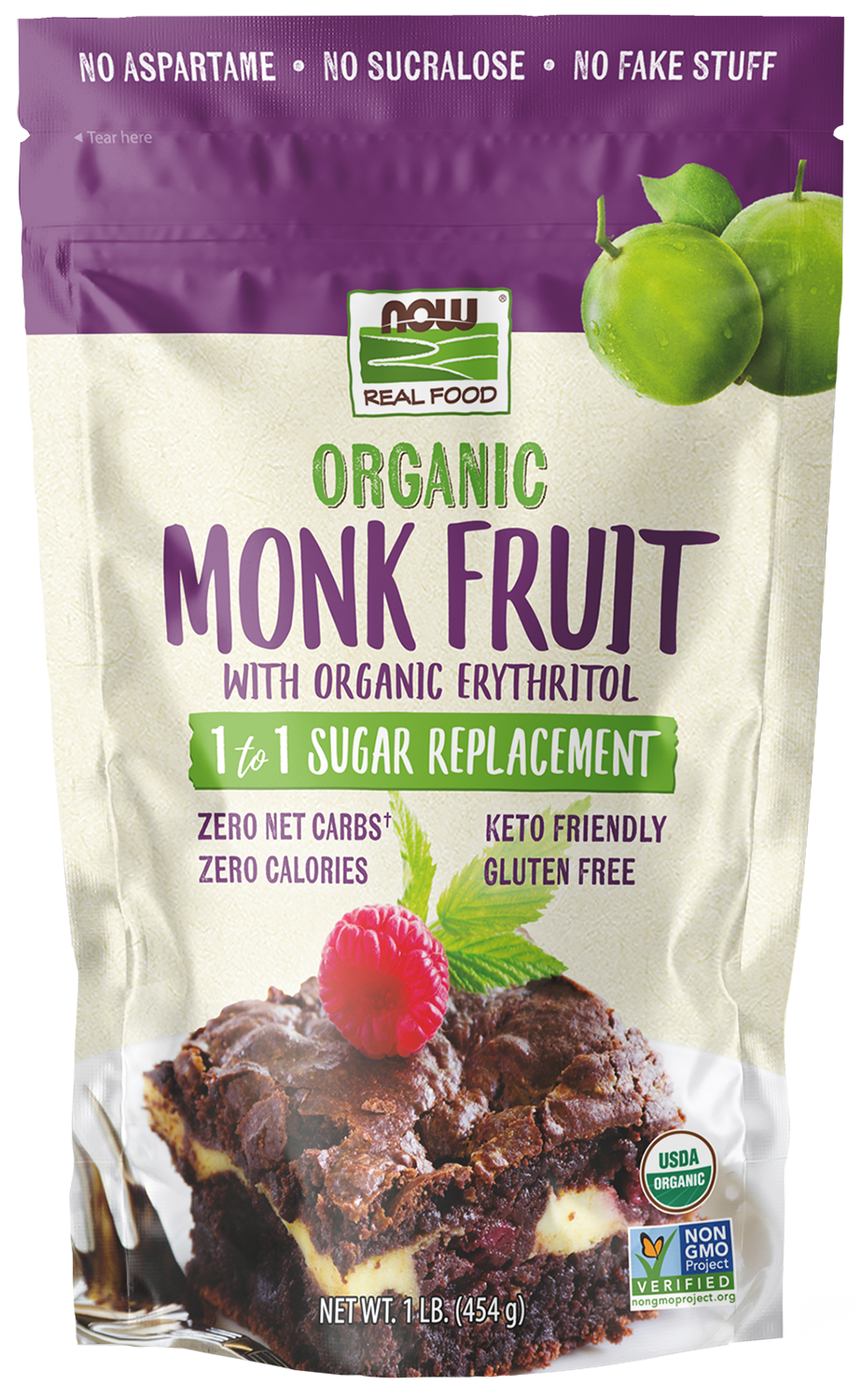 NOW Foods, Organic Monk Fruit With Erythritol, Sugar Replacement, 1 lb — product image