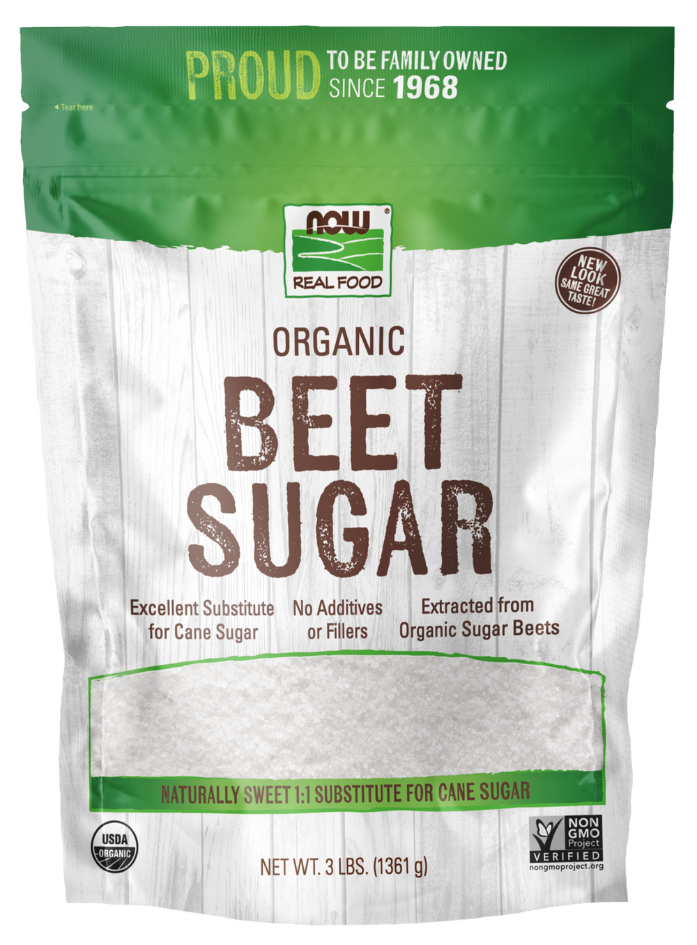 NOW Foods, Certified Organic Beet Sugar, from Organic Sugar Beets, 3 lb — product image