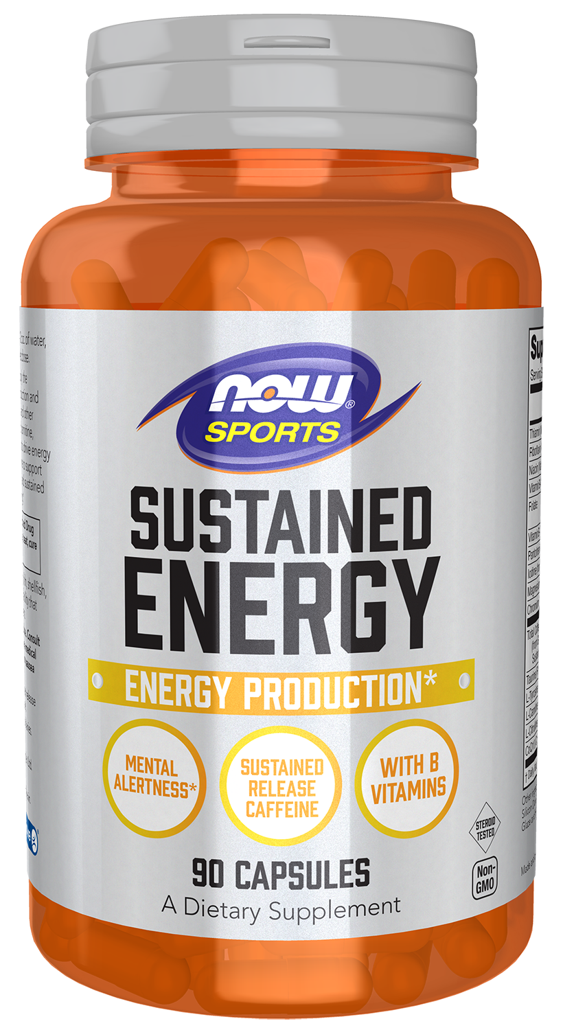 NOW Sports, Sustained Energy, Sustained Release Caffeine, 90 Veg Caps — product image