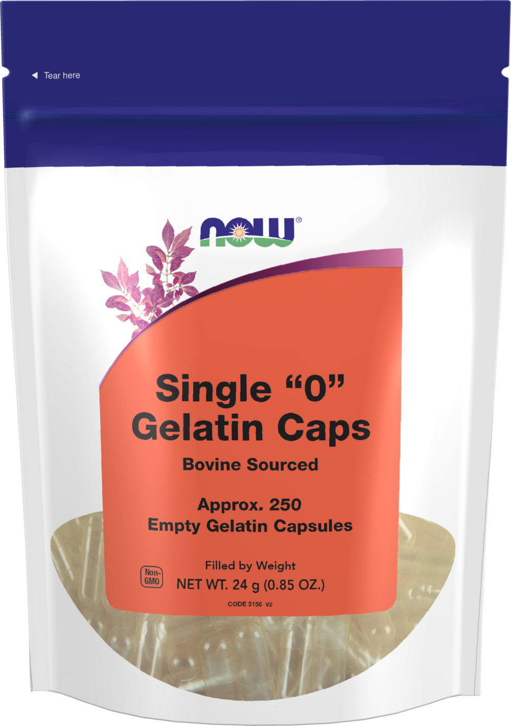 NOW Supplements, Empty Gelatin Caps, Single "0", Bovine, 250 Gel Caps — product image