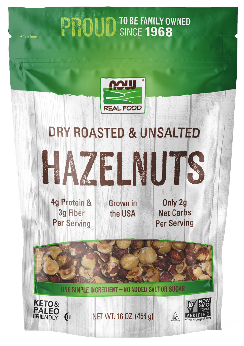 NOW Foods, Hazelnuts, Dry Roasted & Unsalted, 16 oz — product image