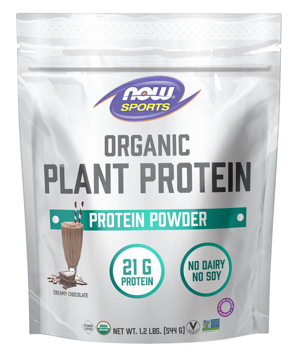 NOW Sports Organic Plant Protein 21 g, Chocolate, Vegan Powder, 1.2 lbs — product image
