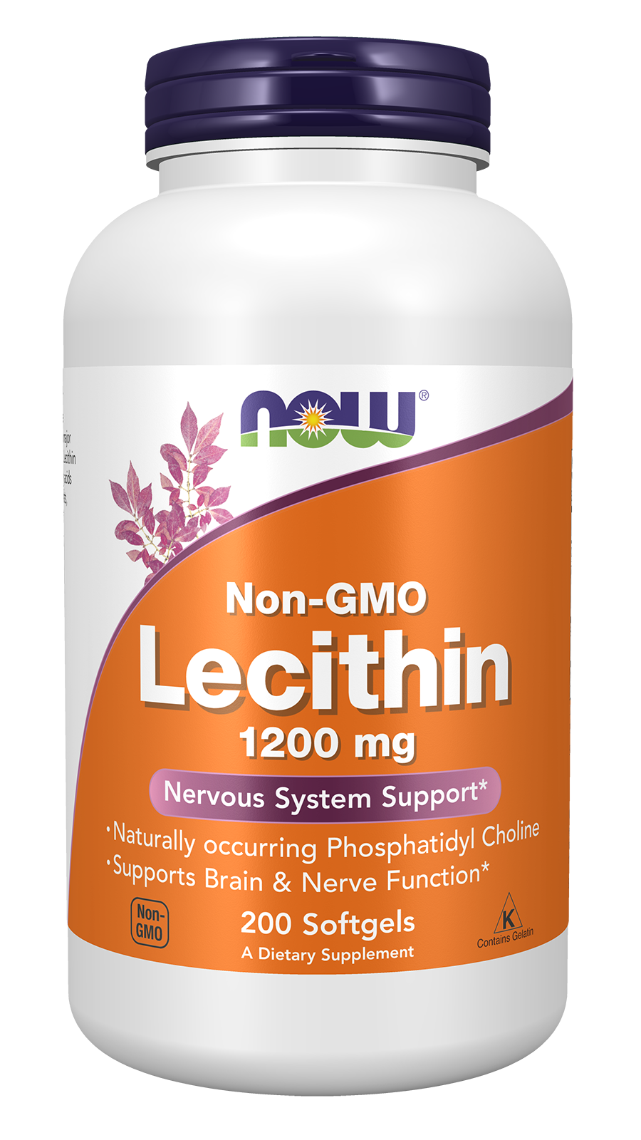 NOW Supplements, Lecithin 1200 mg, Phosphatidyl Choline, 200 Softgels — product image