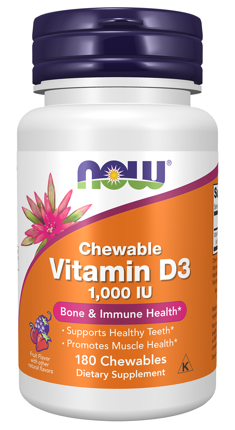NOW Supplements, Vitamin D-3 1,000 IU, Structural Support*, 180 Chewables — product image