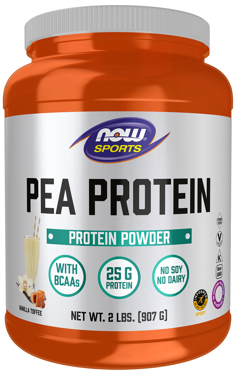 NOW Sports, Pea Protein 25 g With BCAAs, Vanilla Toffee, 2 lbs — product image