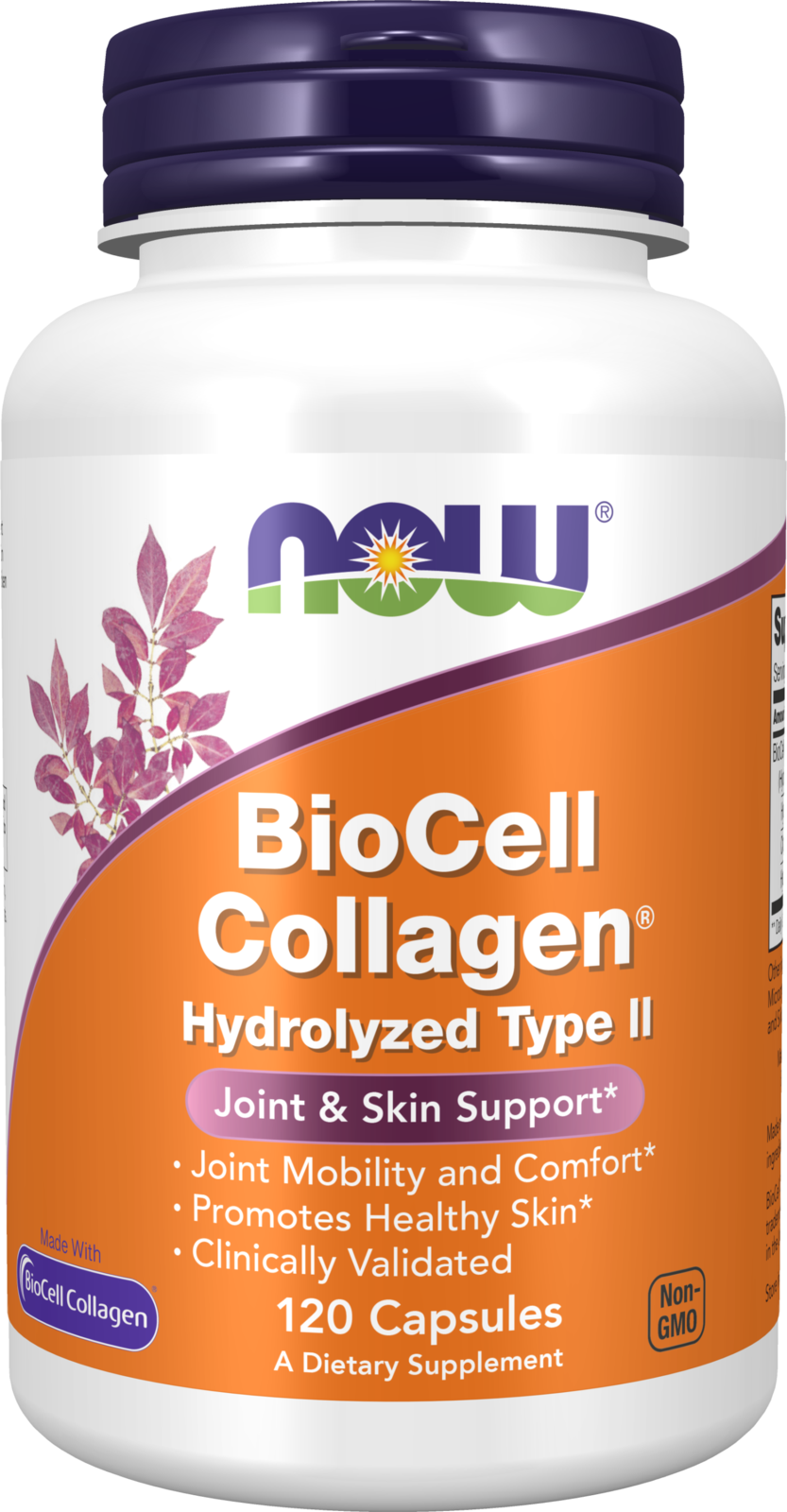 NOW Supplements, BioCell Collagen® Hydrolyzed Type II, 120 Veg Caps — product image