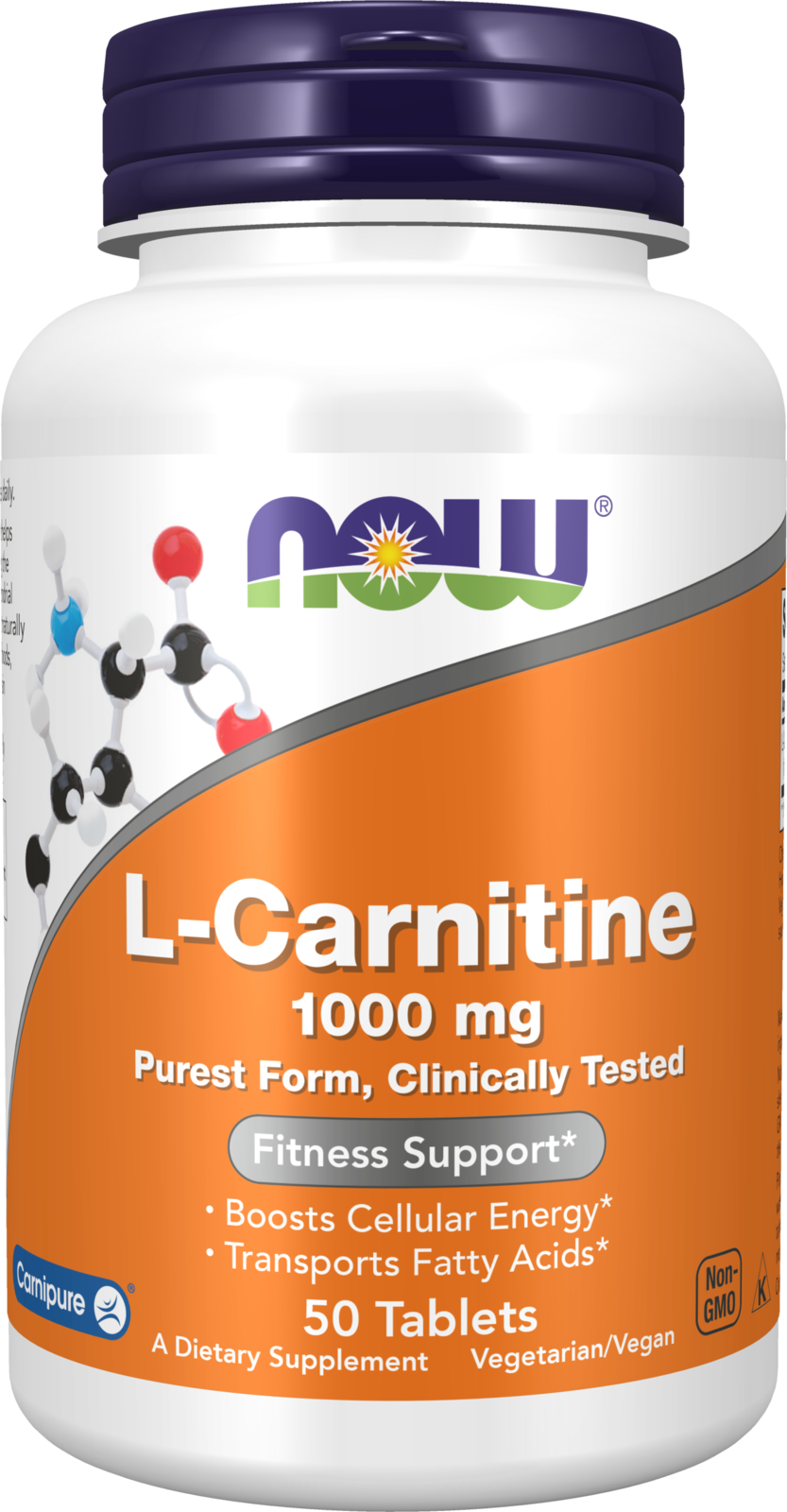 NOW Supplements, L-Carnitine 1,000 mg, Purest Form, Amino Acid, 50 Tabs — product image