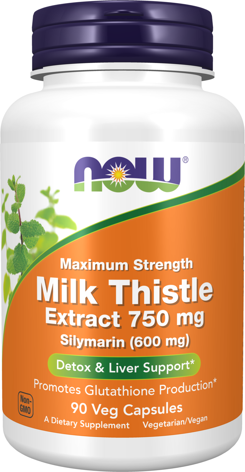 NOW Supplements, Milk Thistle Extract, 750 mg, Silymarin 600mg, 90 Veg Caps — product image