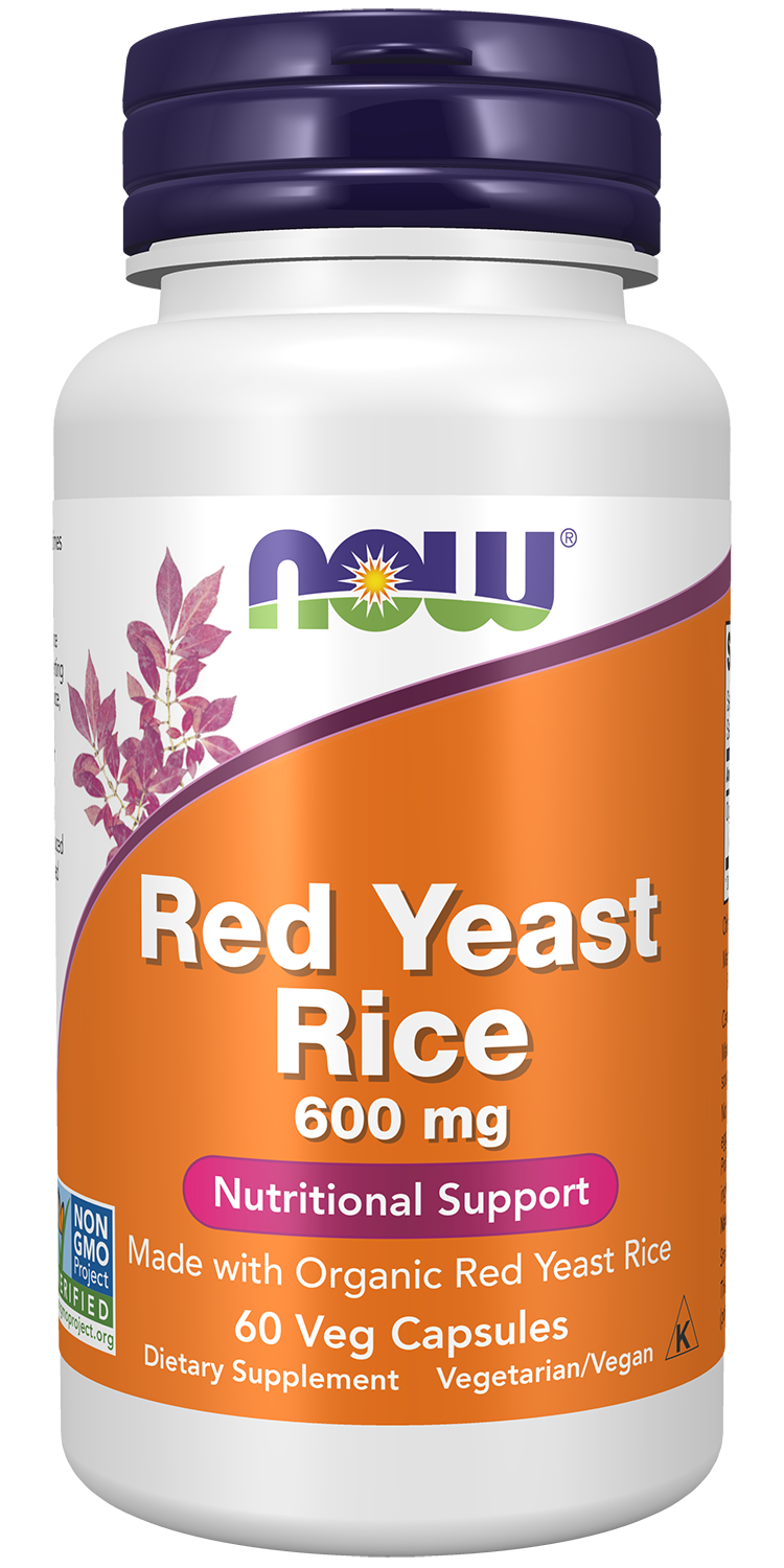 NOW Supplements, Red Yeast Rice 600 mg, Organic Red Yeast Rice, 60 Veg Caps — product image