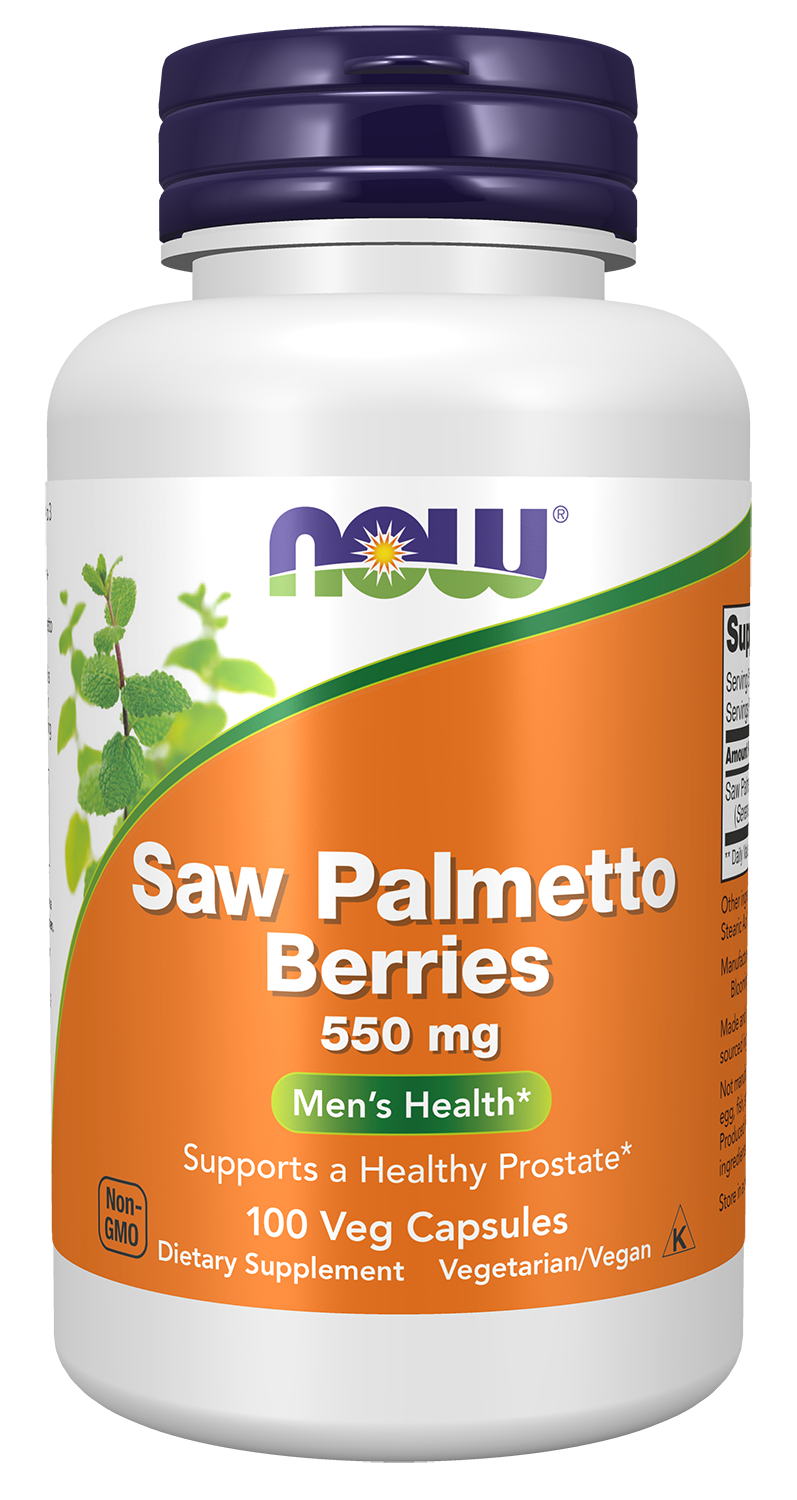NOW Supplements, Saw Palmetto Berries 550 mg, Men's Health*, 100 Veg Caps — product image