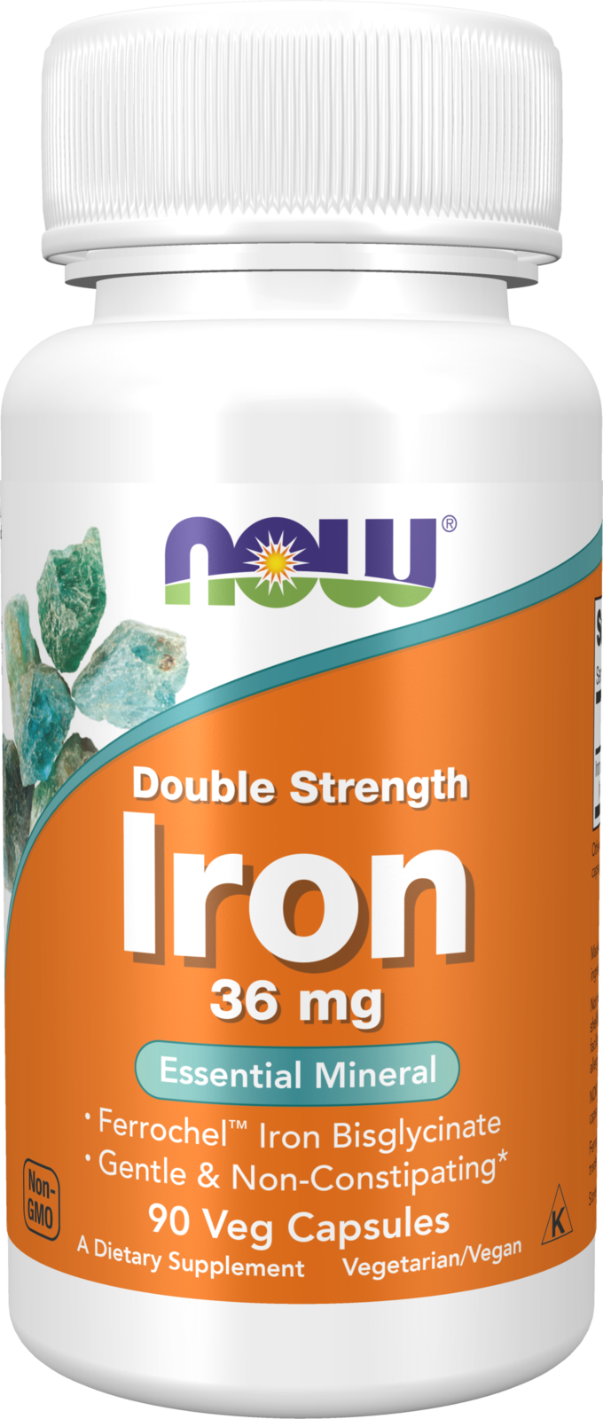 NOW Supplements, Iron 36 mg, Non-Constipating*, 90 Veg Caps — product image