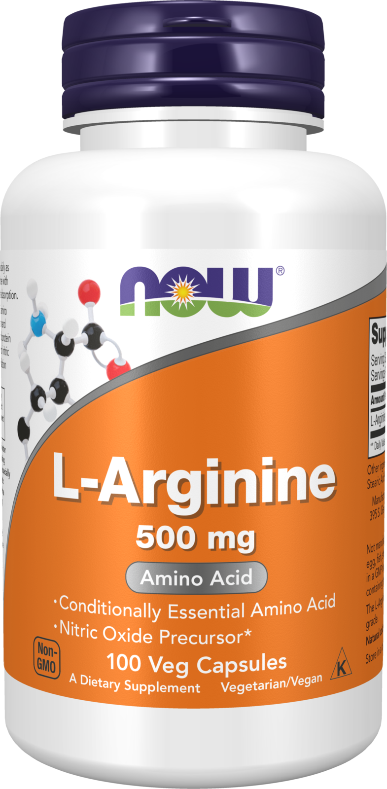 NOW Supplements, L-Arginine 500 mg, Amino Acid, 100 Veg Caps — product image