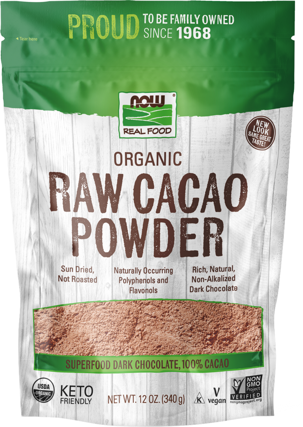 NOW Foods, Organic Raw Cacao Powder, with Polyphenols and Flavonols, 12 oz — product image