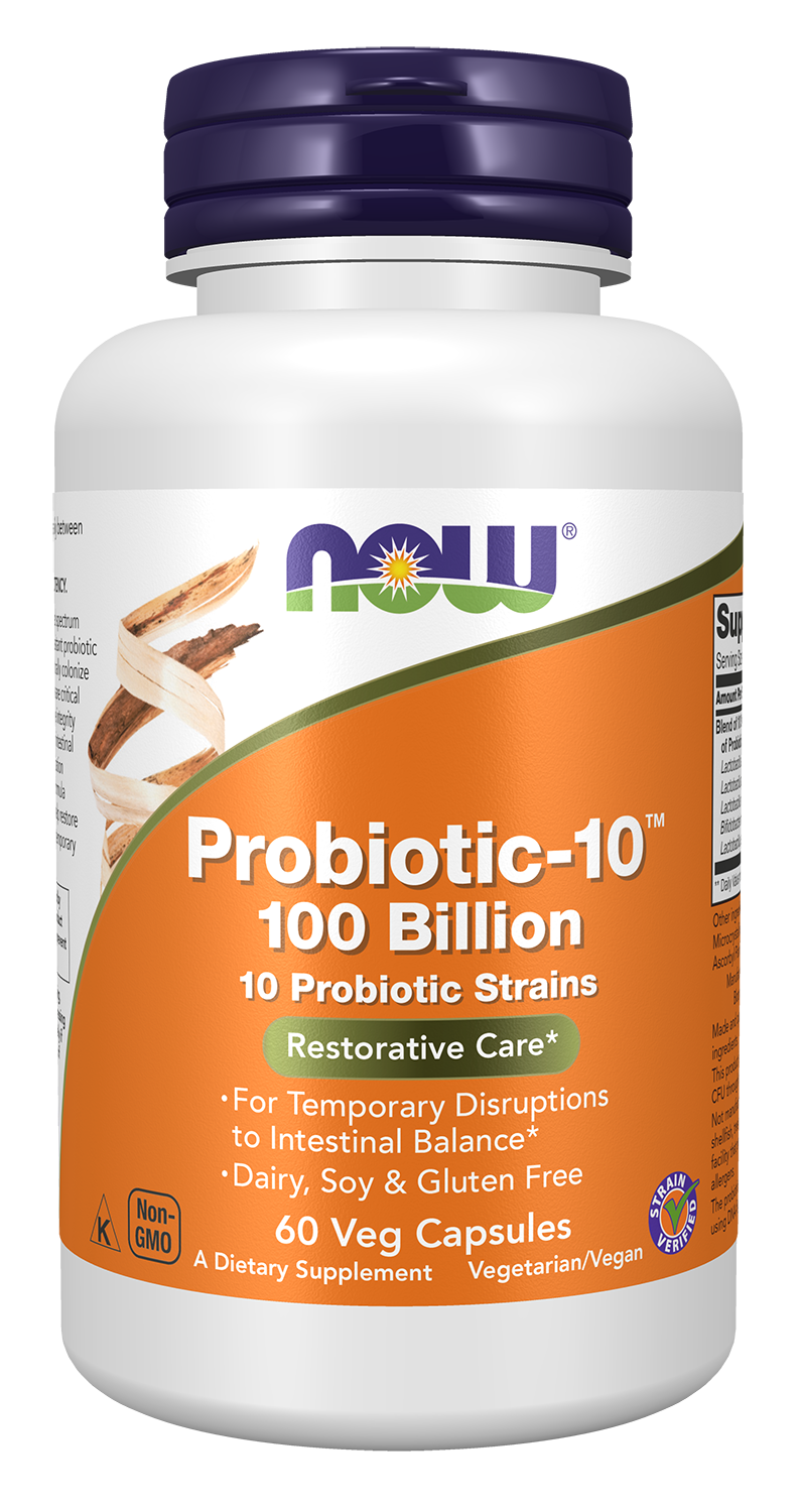 NOW Supplements, Probiotic-10™, 100 Billion, with 10 Strains, 60 Veg Caps — product image