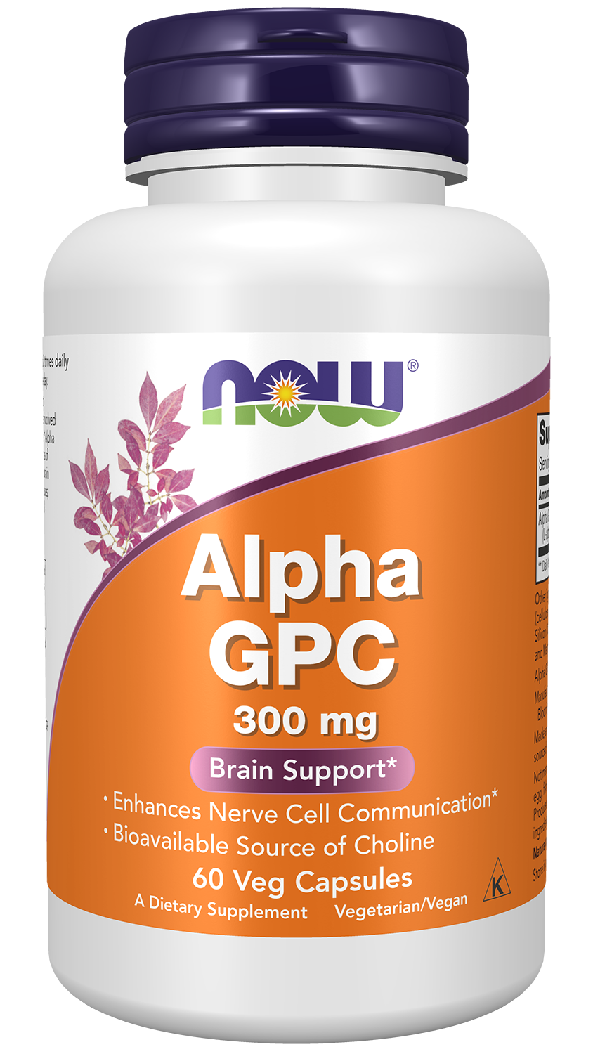 NOW Supplements, Alpha GPC 300 mg, Brain Support*, 60 Veg Caps — product image