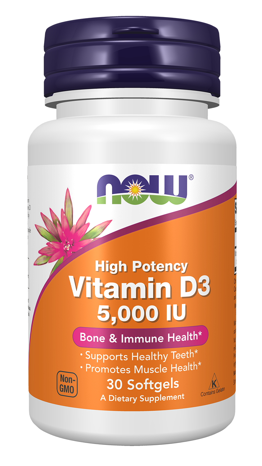 NOW Supplements, Vitamin D3 5,000 IU, Structural Support*, 30 Softgels — product image